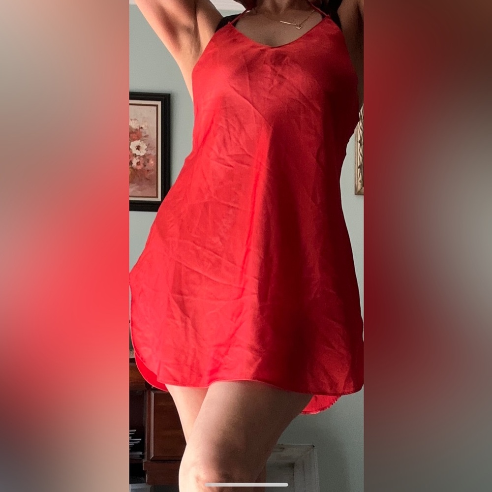 Vintage Womens Baby Doll Satin Slip Dress Red Size EU M Gorgeous as a Dress